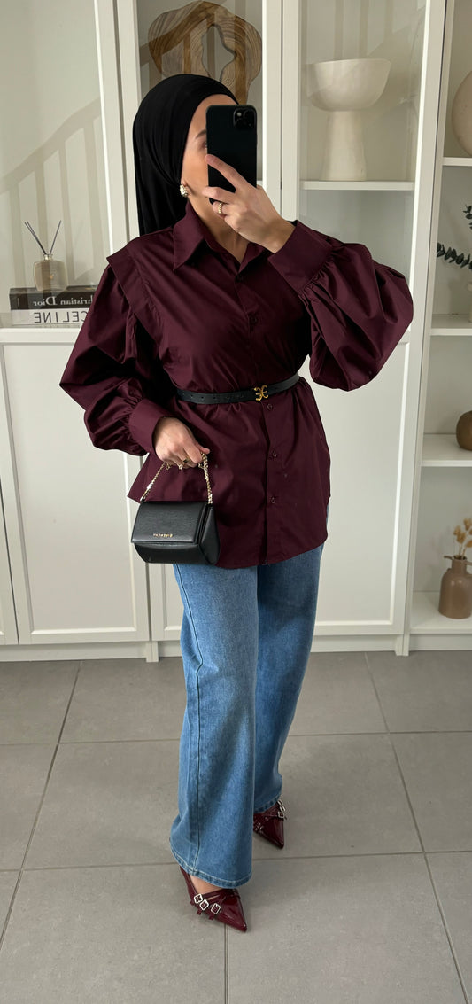 Chemise Élégante BORDEAUX à Manches Bouffantes - Coupe Oversize