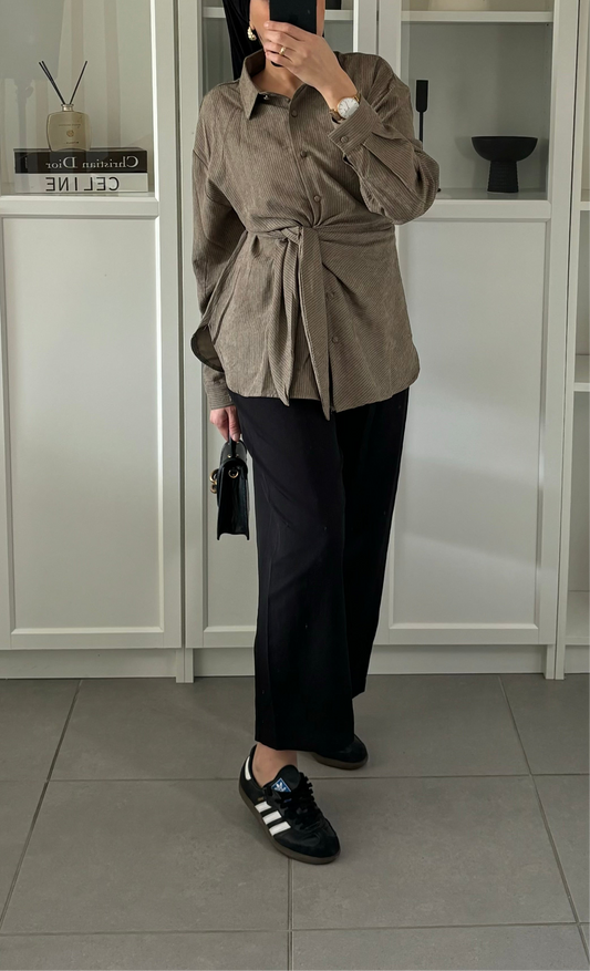 Chemise à nouer TAUPE Rayé noir