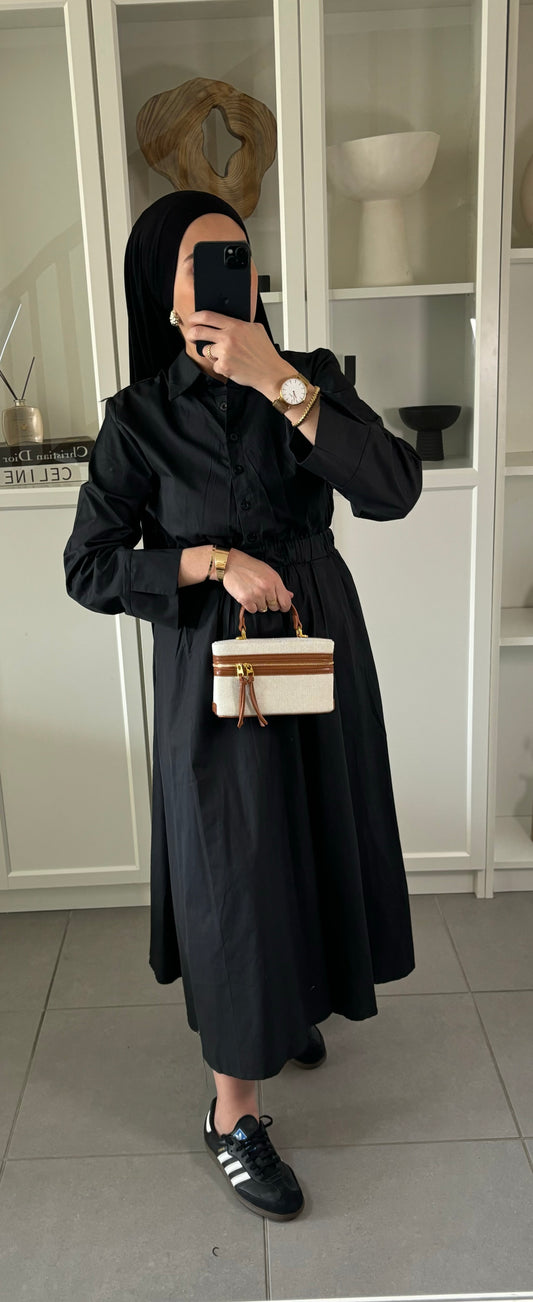 Robe élastiquée NOIR 100% coton