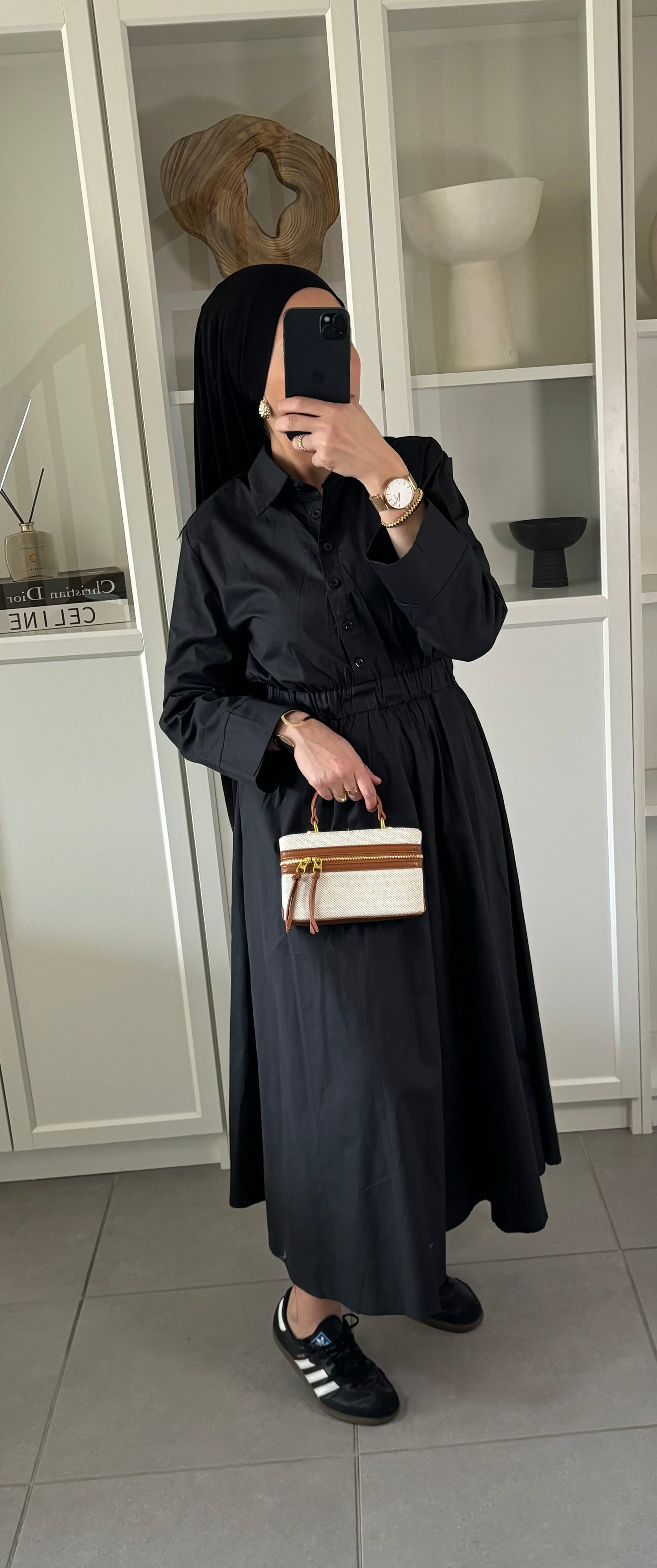 Robe élastiquée NOIR 100% coton