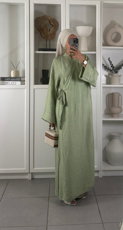 Robe Cache-Coeur Vert Sauge