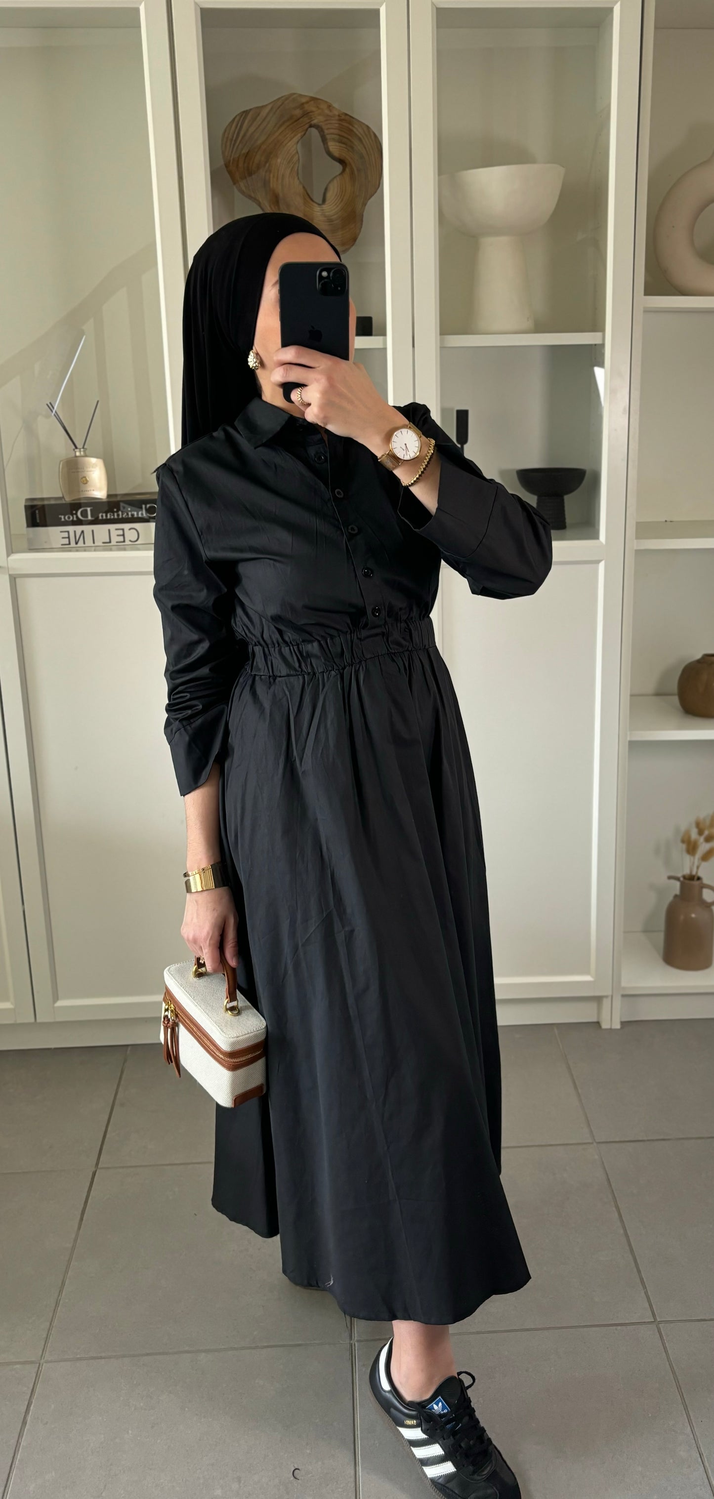 Robe élastiquée NOIR 100% coton