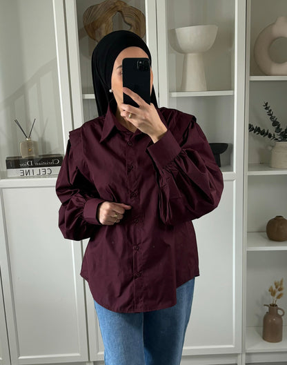 Chemise Élégante BORDEAUX à Manches Bouffantes - Coupe Oversize