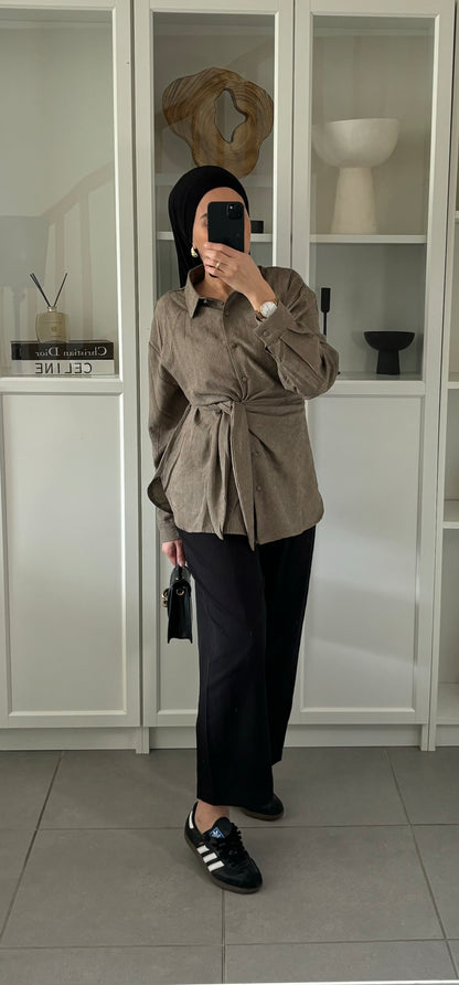 Chemise à nouer TAUPE Rayé noir