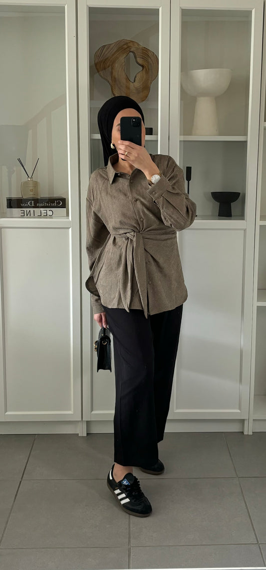 Chemise à nouer TAUPE Rayé noir
